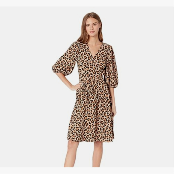 Kate Spade Leopard Print Wrap Dress Brown Crepe HOCO 80s Mob Old Money - Picture 1 of 16